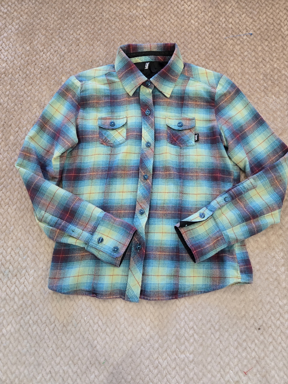 Vans Kids Small Plaid Flannel Button Up Shirt Aqua Skate